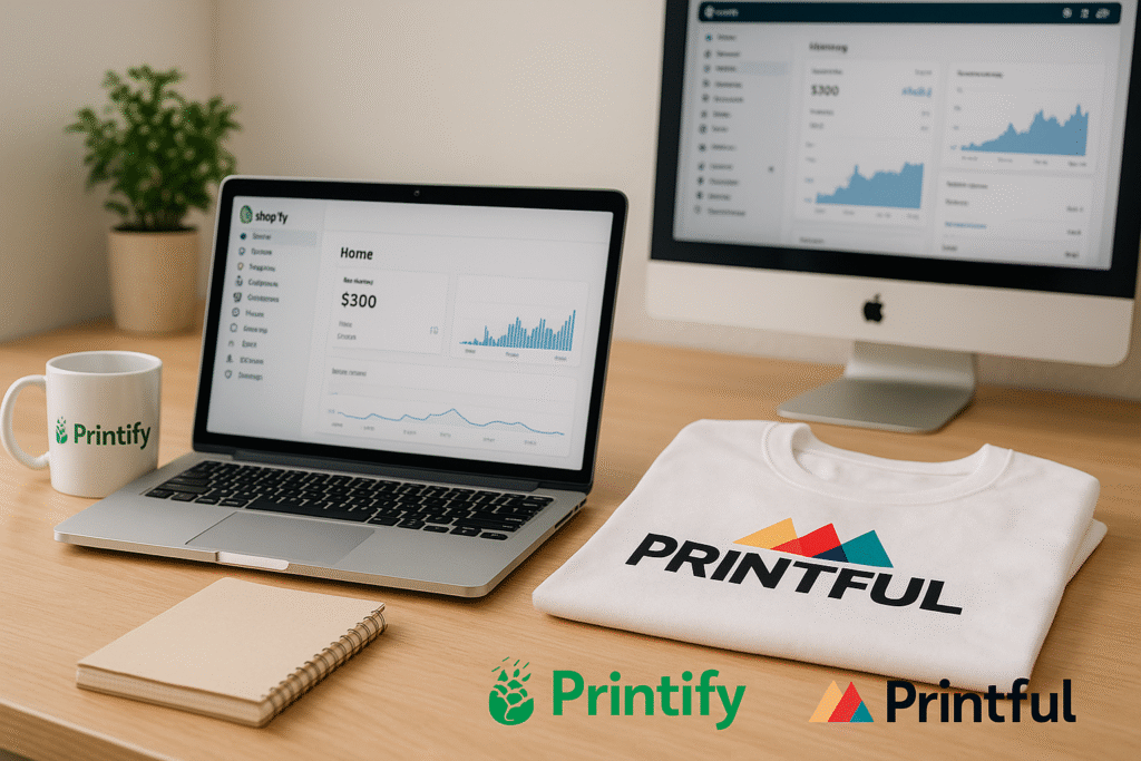 Shopify  starting a Printful or Printify print-on-demand store 